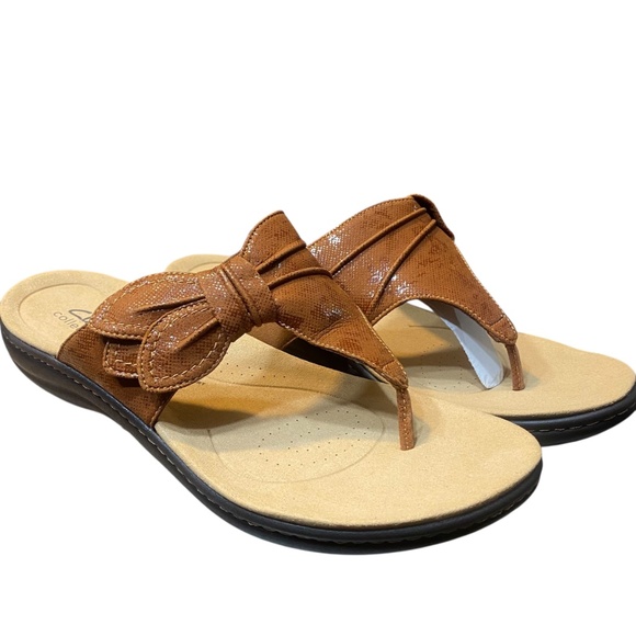 Clarks Laurieann Rae Women's Sandal Size 12W WIDE Tan Brown Comfy Causal Thong - Picture 2 of 11